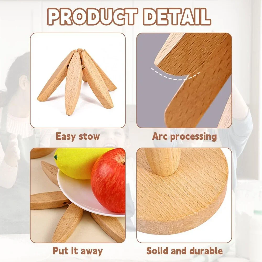 Wooden Trivets for Hot Dishes, Tree Shape Trivet Set, 4 Walnut Wood + 1 Stand st